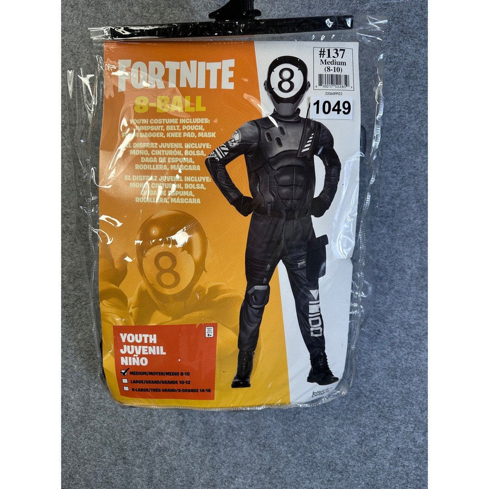 Fortnite 8-Ball Youth Costume Kids Medium 8-10 Jumpsuit Mask Set 104152 Black